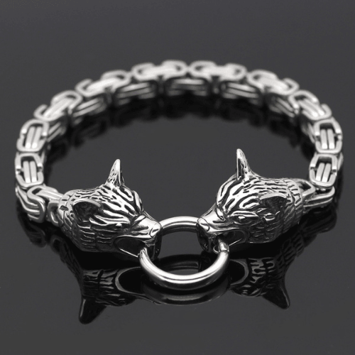 Viking Wolf Stainless Steel Silver Bracelet
