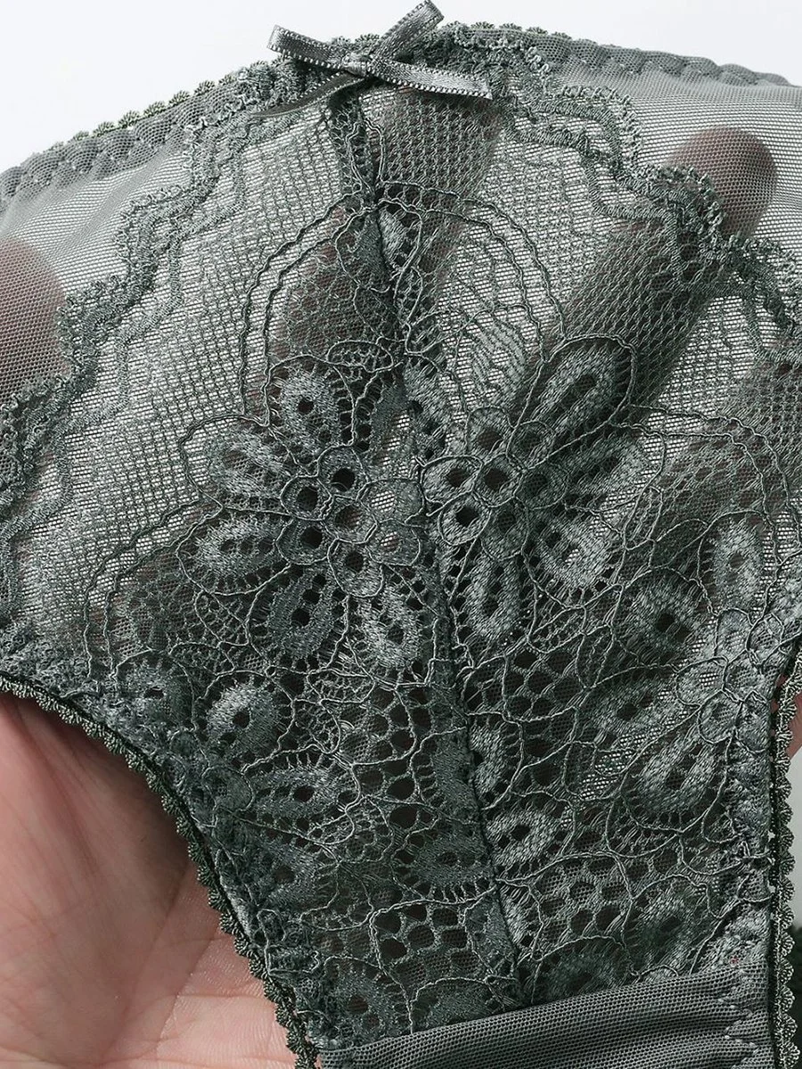 No rims lace beautiful back sexy triangle cup underwear set