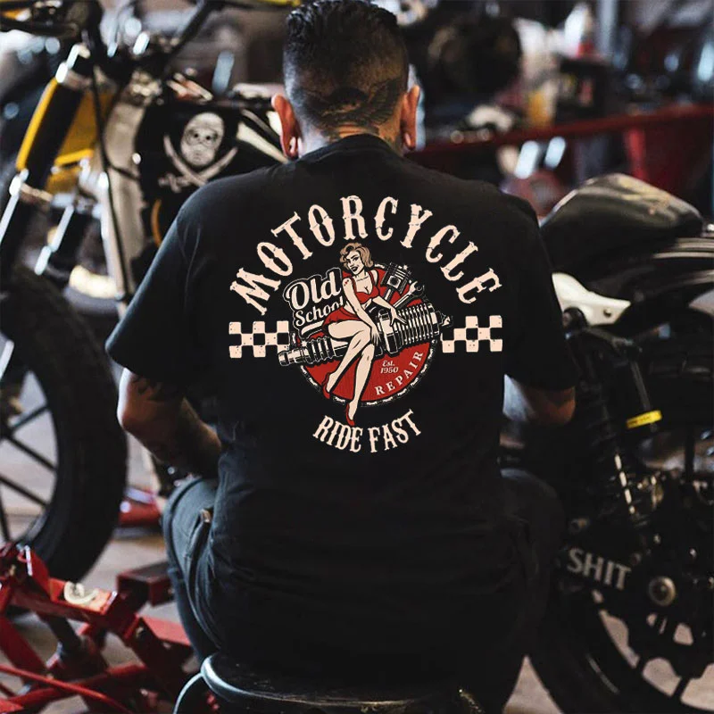 MOTORCYCLE OLD SCHOOL RIDE FAST Sexy Lady Print Men's T-shirt