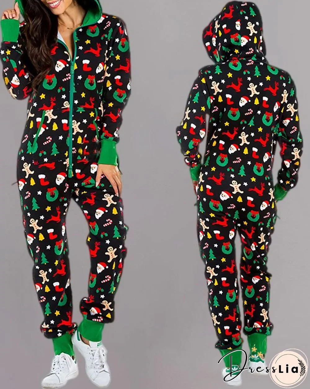 Christmas Hooded Long Sleeve Casual Jumpsuit P10799