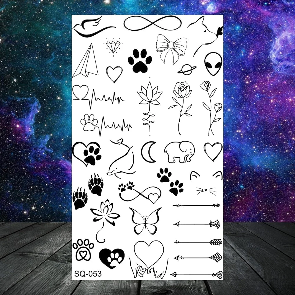 Butterfly Rose Flower Temporary Tattoos For Women Adult Kids Girl Feather Snake Scorpion Fake Tattoo Neck Arm Hands Small Tatoos