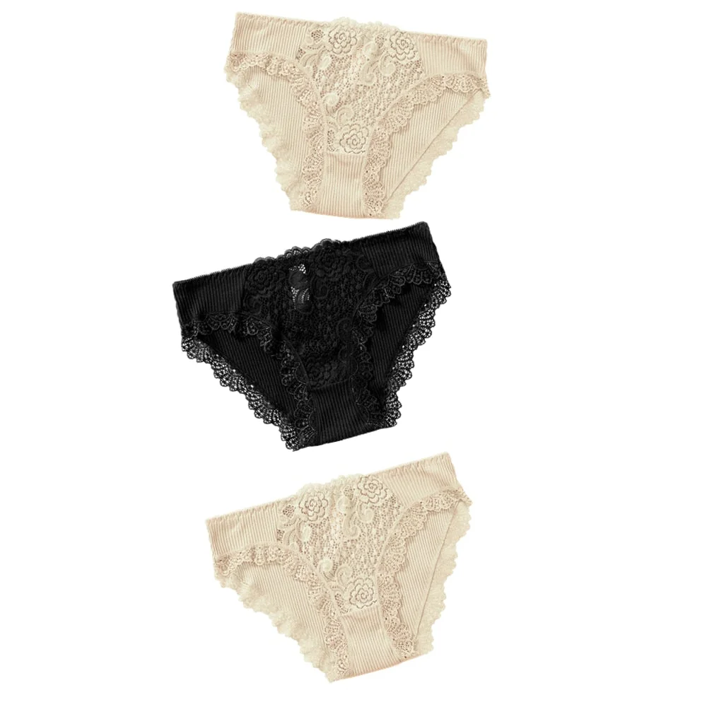 3PCS Cotton Panties Underwear Solid Women Sexy Lace Underpants Soft Briefs Set Female Intimates Plus Size Lingerie Panty XL XXL