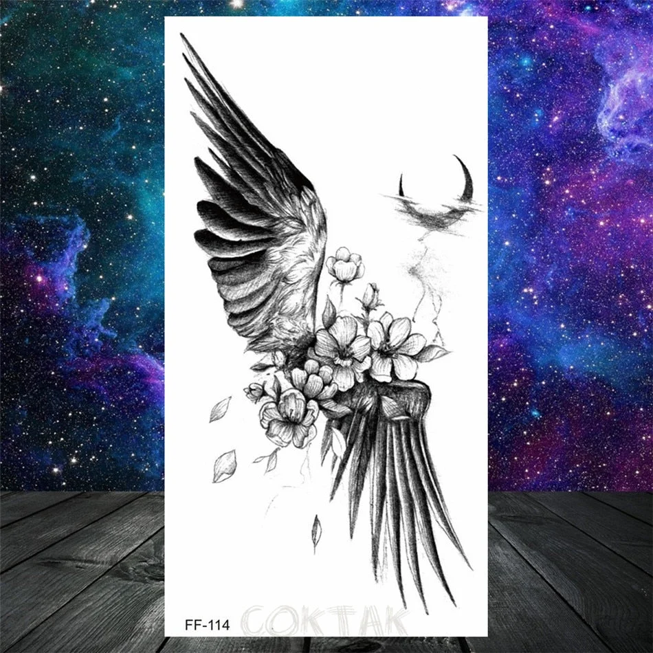 Owl Moth Jewelry Temporary Tattoo For Women Men Mandala Henna Flower Tattoo Mehndi Fake Pendants Geometric Tatoo Chest Back Lace