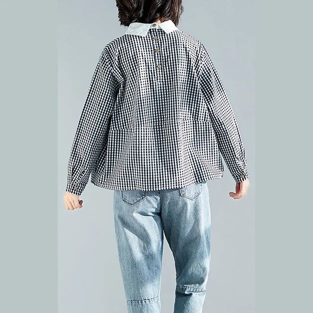 Elegant black plaid cotton clothes boutique Fabrics pullover silhouette spring blouse