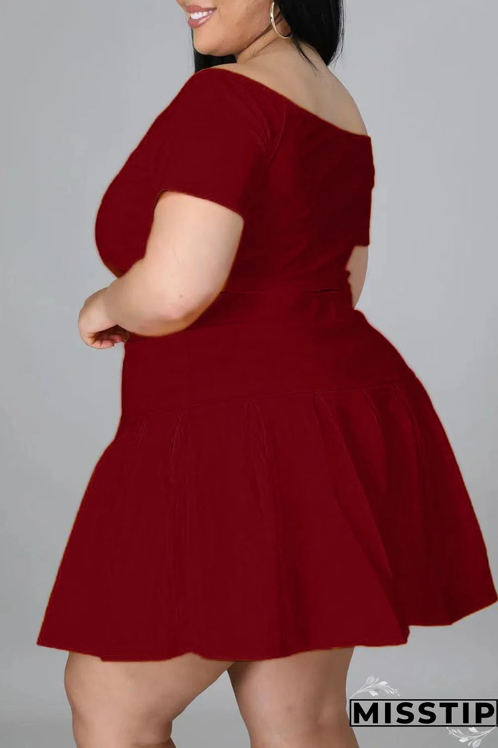 Black Casual Solid Patchwork Off the Shoulder A Line Plus Size Two Pieces