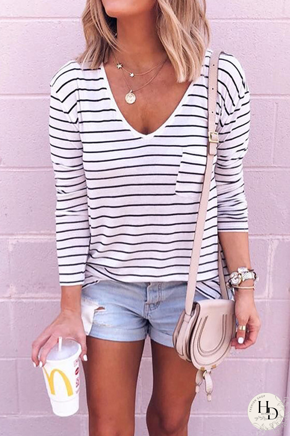 KarliDress Striped Long Sleeve Blouse P12818
