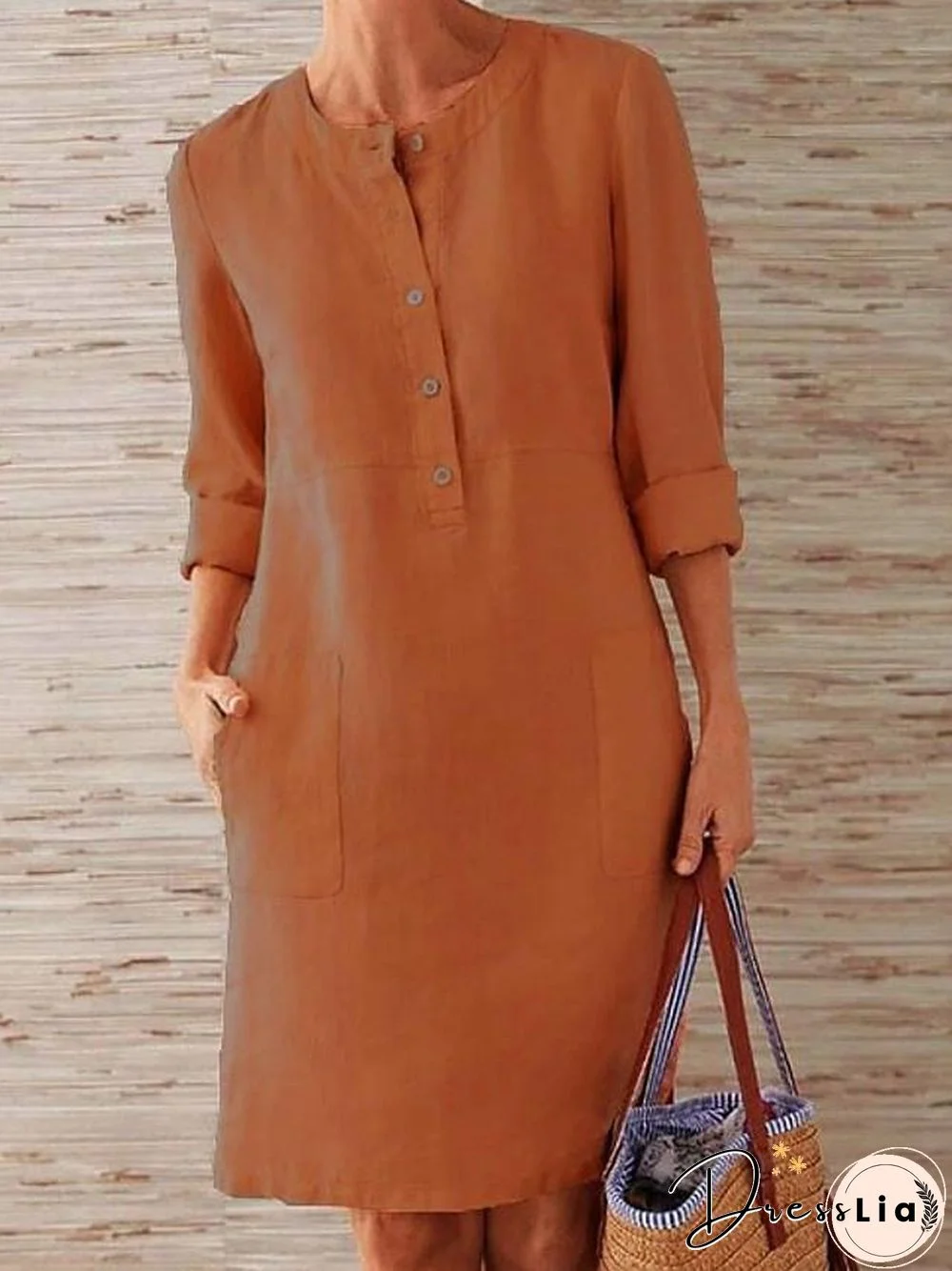 Women's Shift Dress Knee Length Dress - 3/4 Length Sleeve Summer Fall Hot Casual vacation dresses Red Orange Khaki Dark Gray Gray Light Blue S M L XL XXL 3XL 4XL 5XL