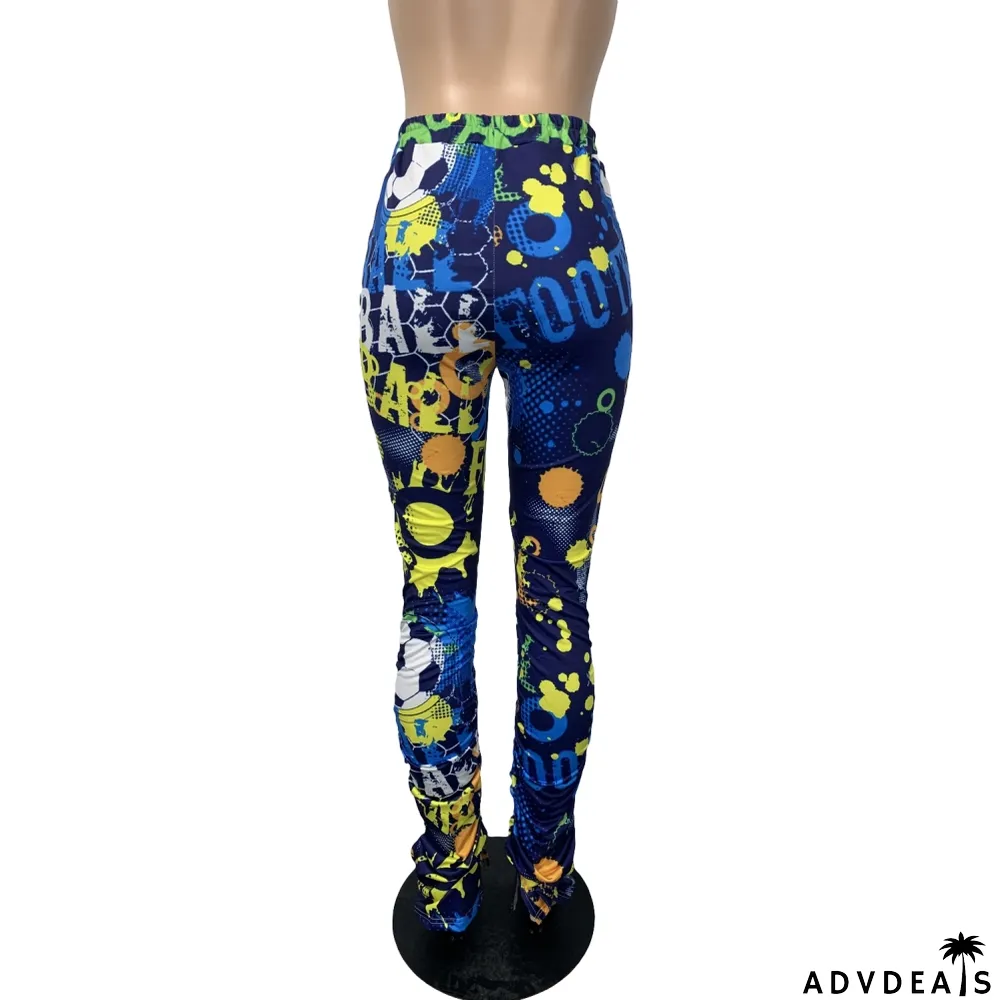 Africa Print Colorful High Waist Side Slit Stack Pants