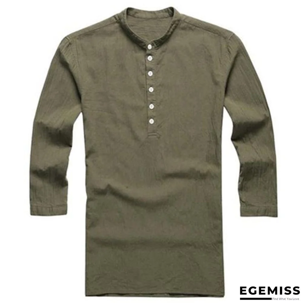 Men Button Solid Cotton Linen Half Sleeve Shirts Linen | EGEMISS