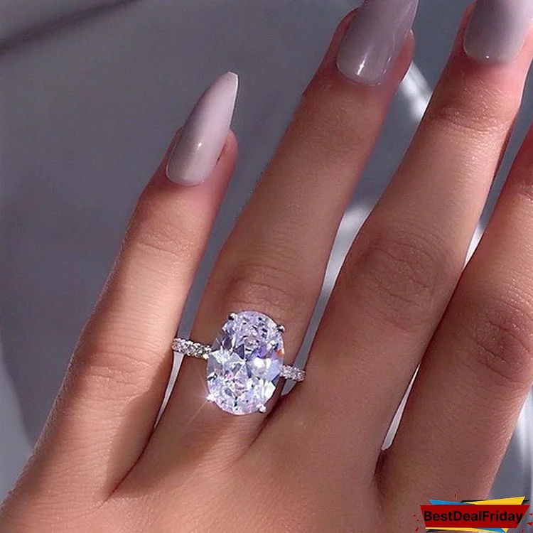 Exquisite Shiny Princess Engagement Ring 925 Sterling Silver Natural Gem Cutting Goose Egg White Sapphire Diamond Anniversary Nativity Stone Ring Bridal Wedding Jewelry Christmas Gift Size 5-11