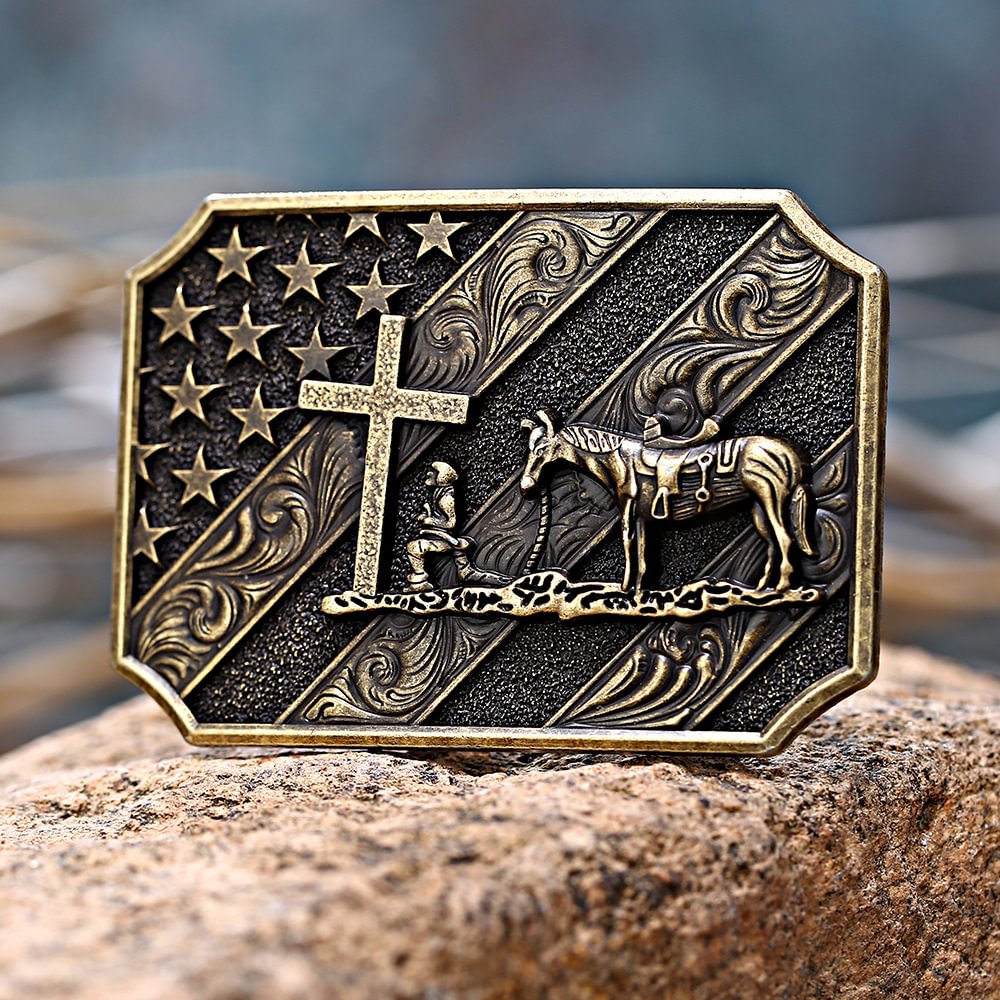 Western Style Cross Prayer Belt Buckle