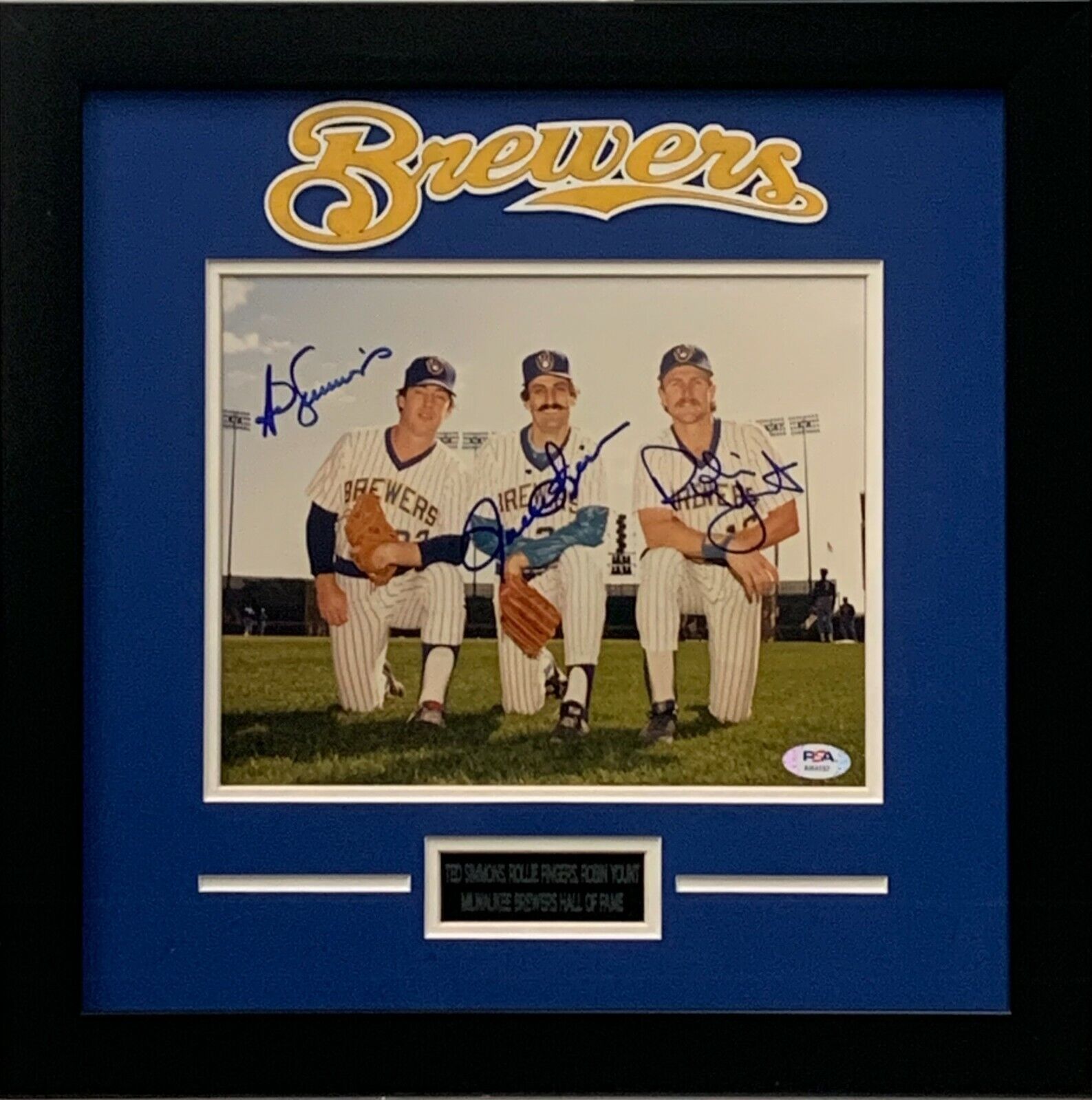 T. Simmons R. Fingers R. Yount autograph framed 8x10 Photo Poster painting Milwaukee Brewers PSA