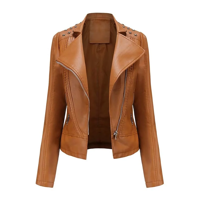 Faux Leather Pu Jacket Women 2022 Autumn Winter Long Sleeve Slim Fashion Motorcycle Jacket Black Faux Leather Coats Outerwear