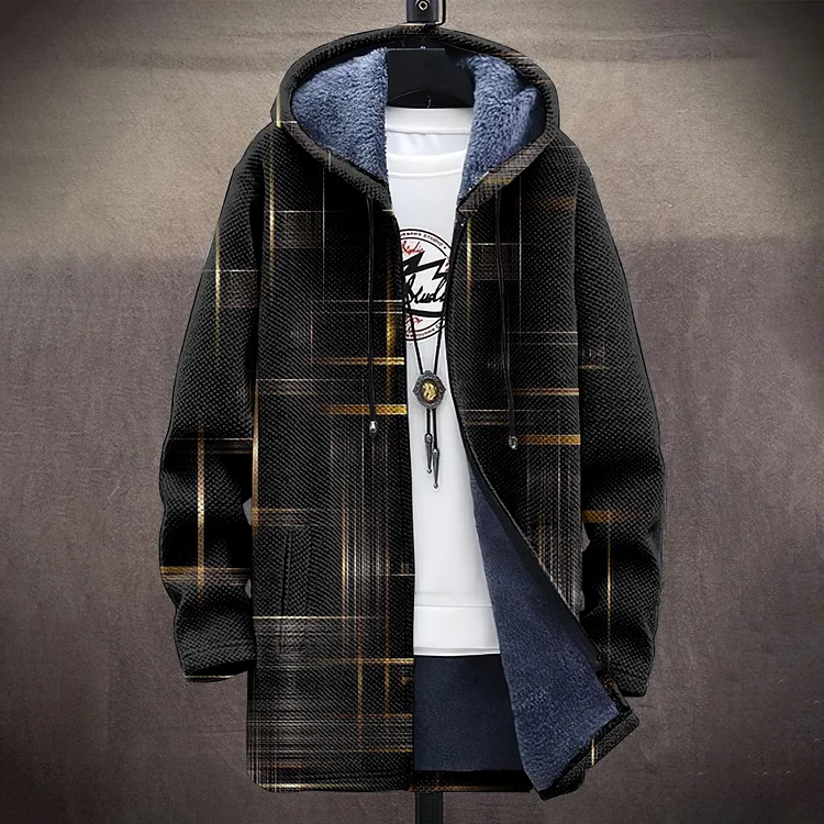 Men'S Retro Abstract Geometric Pattern Plush Cardigan Jacket