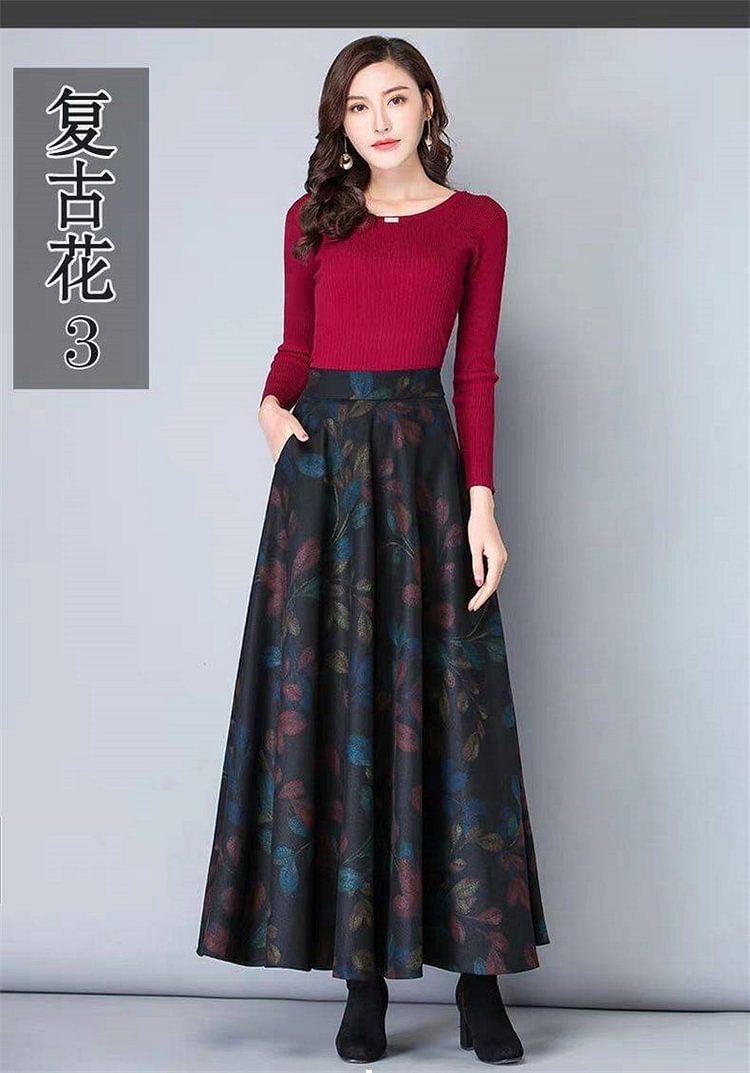 Winter Wool Plus Size 4XL Maxi Skirts Women Vintage A-Line High Waist Woolen Skirts Ladies Office Fashion Long Saia Streetwear - Shop Trendy Women's Clothing | LoverChic