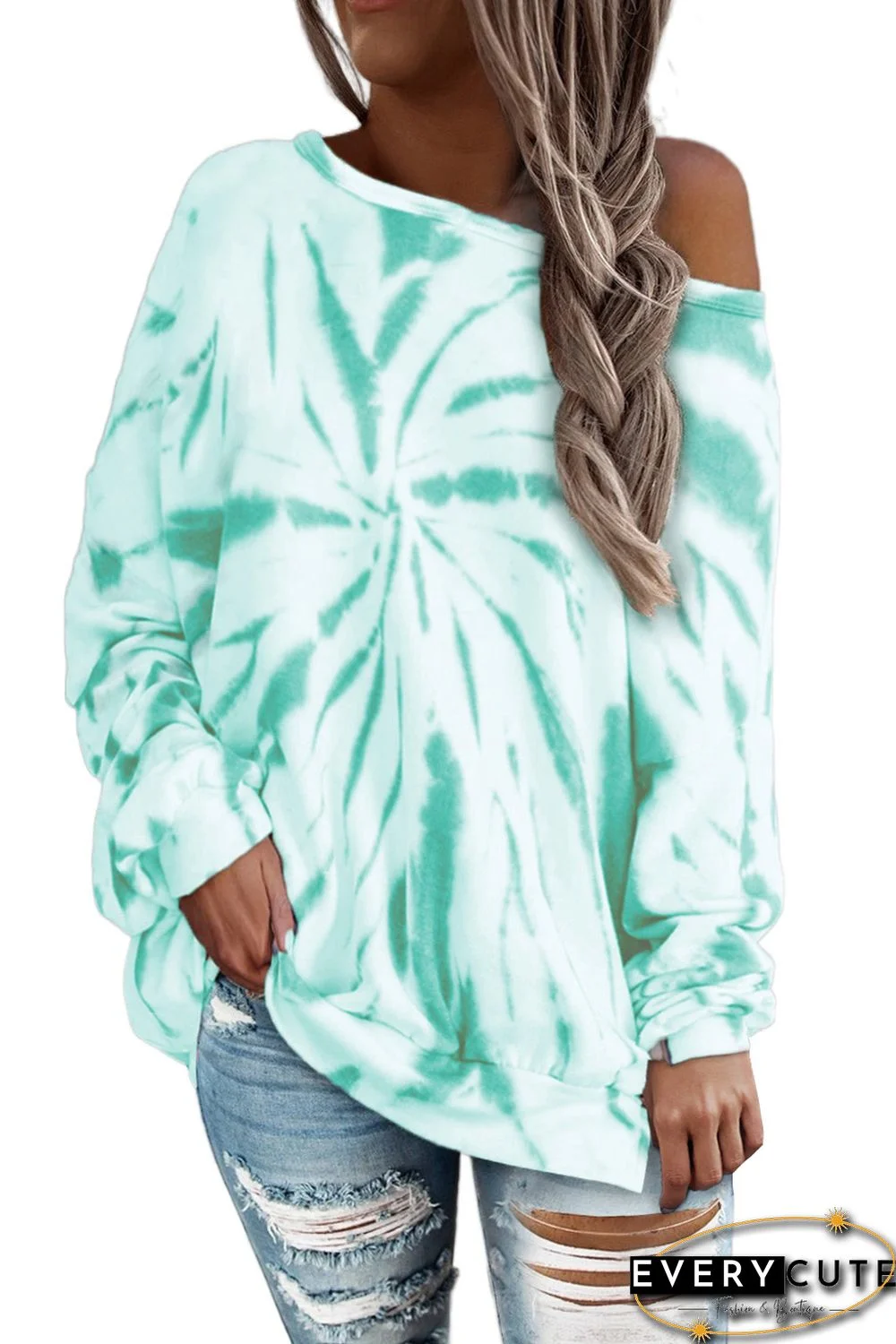 Green Relaxed Tie-dye Pullover Sweatshirt