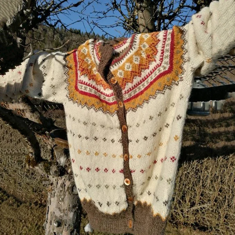 Vintage Icelandic Tribal Button Down Cozy Warm Sweater Cardigan