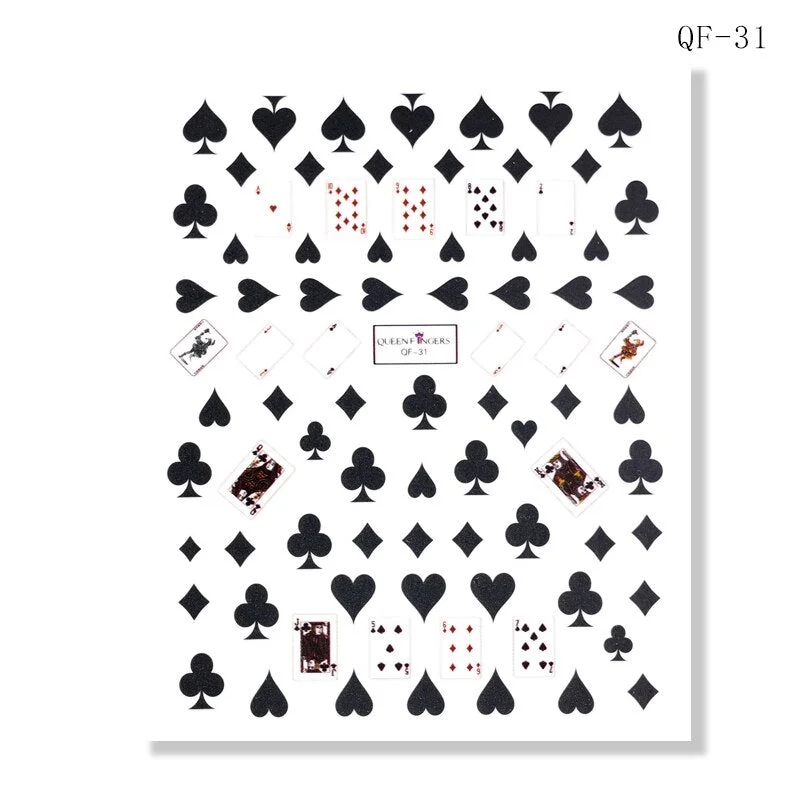 1 Pcs 13x8.7cm Colorful Playing Card Nail Sticker 3D Square Plum Blossom Full Color DIY Nail Decals Nail Slider Art Deco