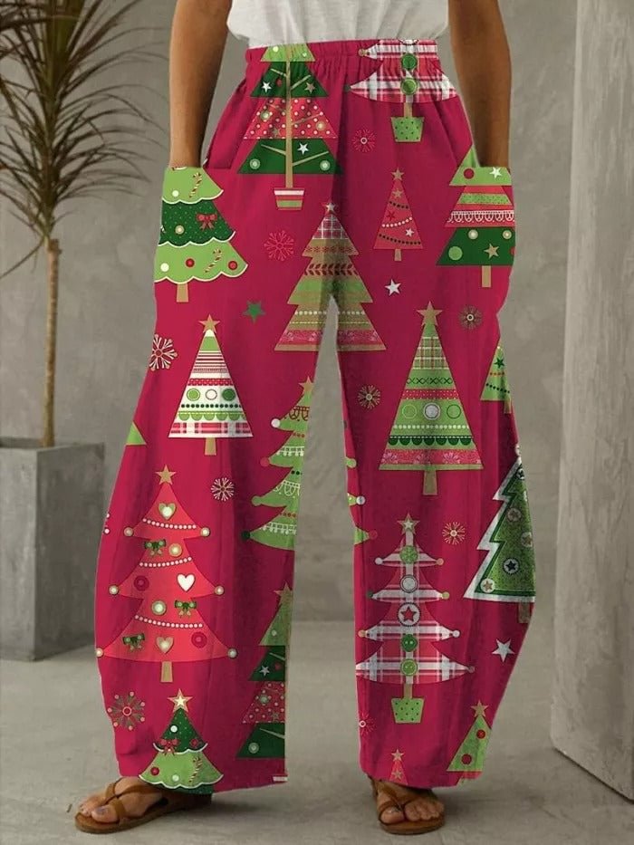 Christmas Print Vintage Casual Loose Pants