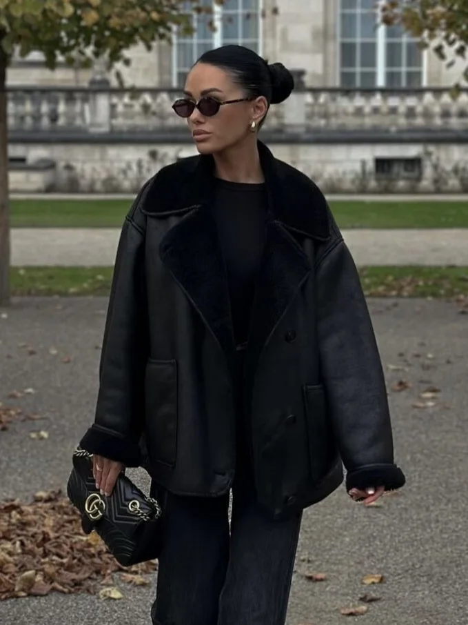 Nigikala Nigikala Fall Fashion Collar Three-Color Fur Integrated Long-Sleeved Jacket Women's B88788