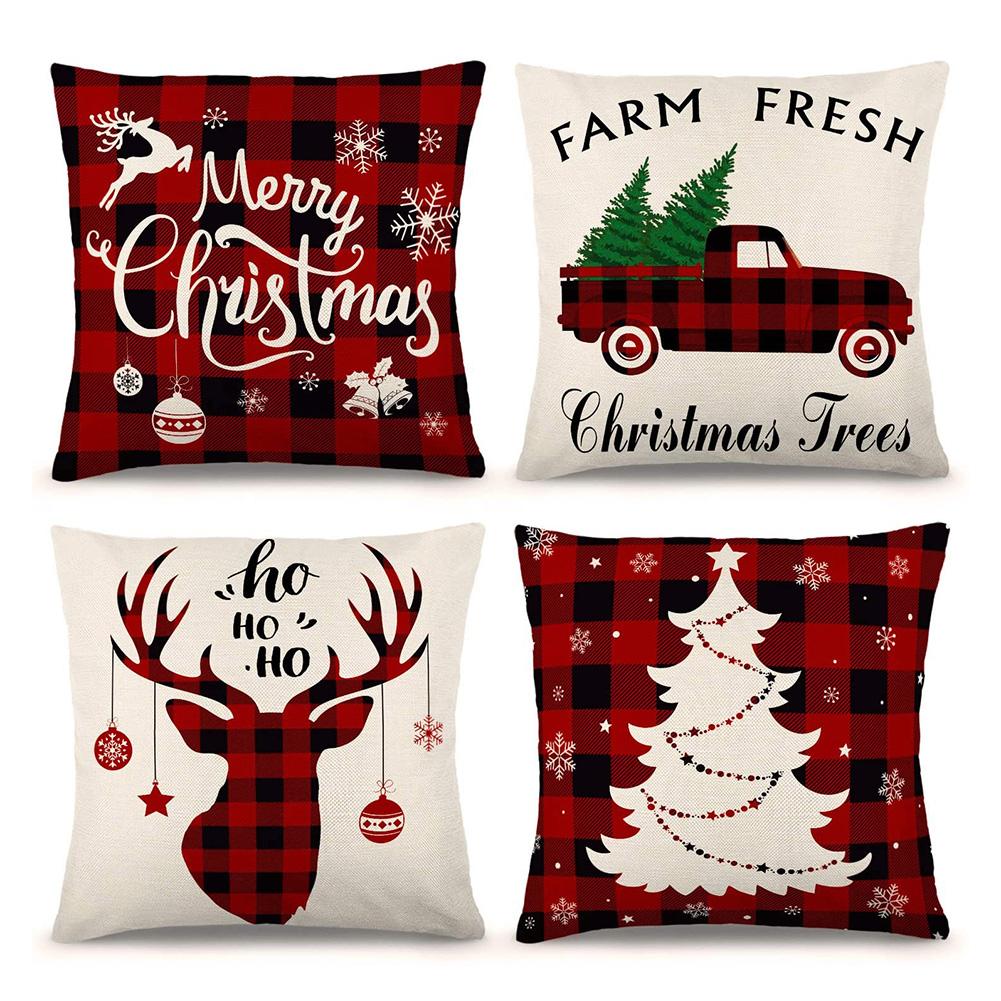 

4pcs Christmas Pillowcase Printed Pattern Linen Home Cushion Pillow Cover, 501 Original