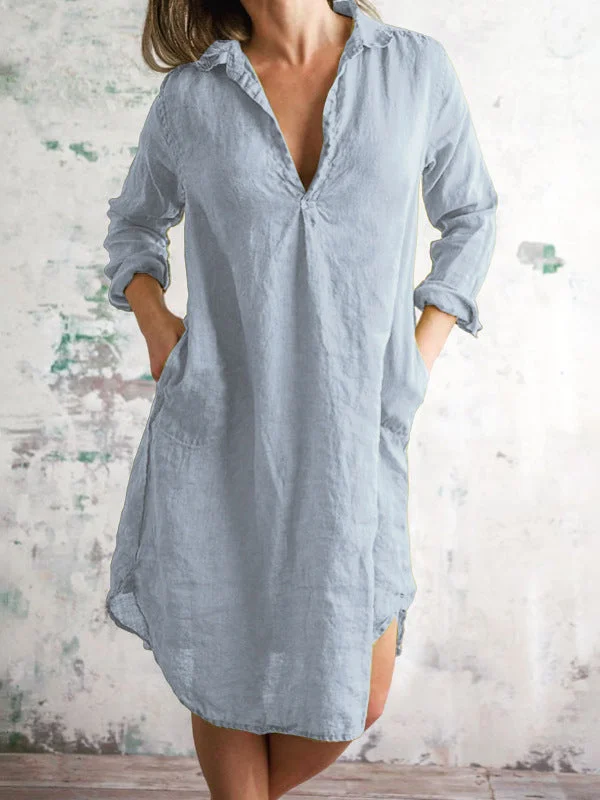 New cotton blend simple V-neck women's dress socialshop