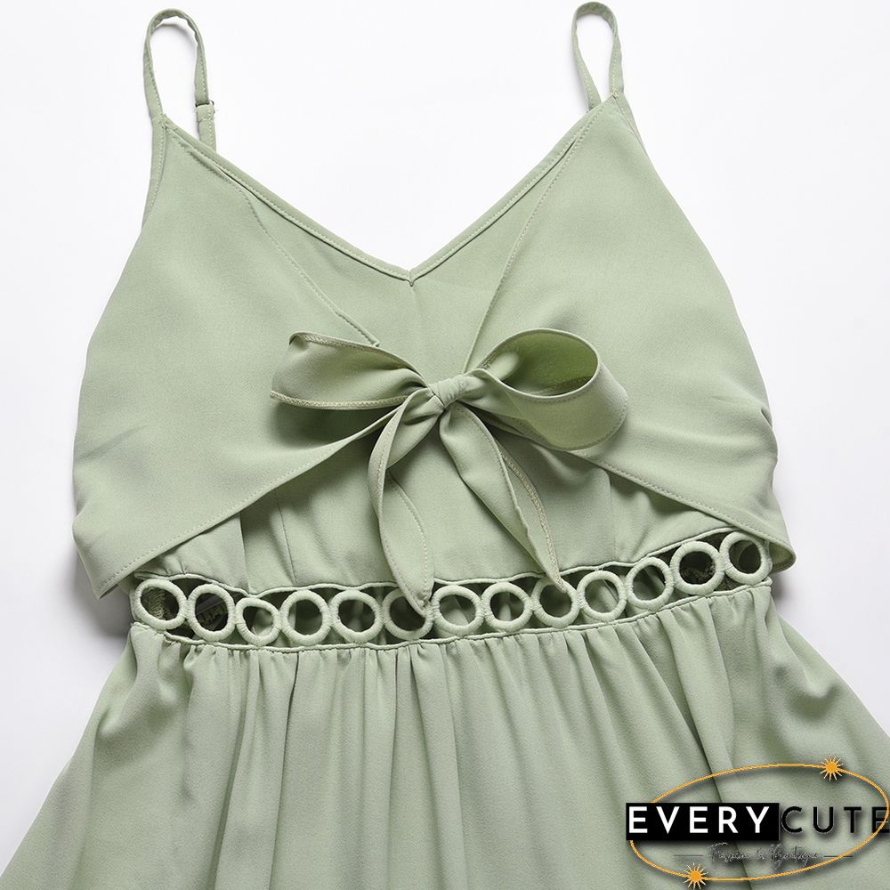 Light Green High Low Spaghetti Strap Midi Dress