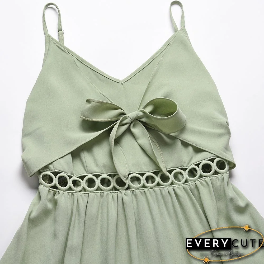 Light Green High Low Spaghetti Strap Midi Dress