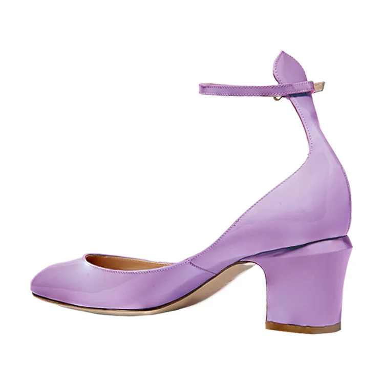 Orchid Round Toe Block Heel Ankle Strap Pumps for Ladies |FSJ Shoes