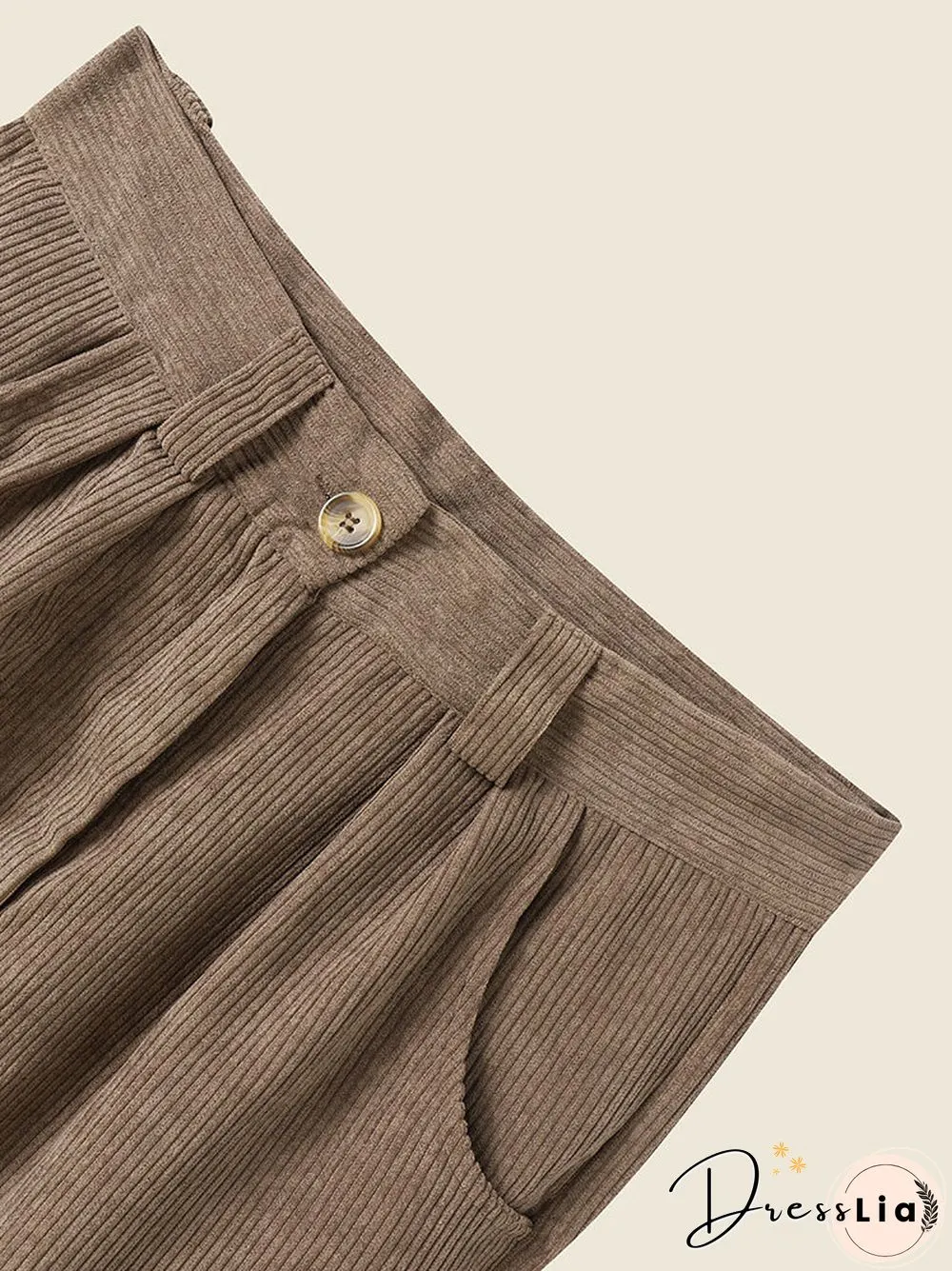 High Waist Corduroy Solid Pocket Casual Women Pants