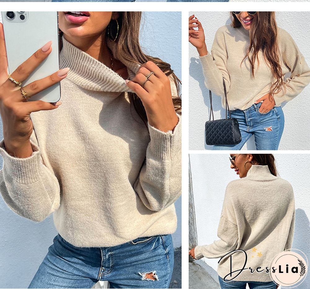 Autumn Warm Soft Vintage Sweater Women Pullovers Winter Turtleneck Leader Button Knitted Sweater Female Casual Jumpers