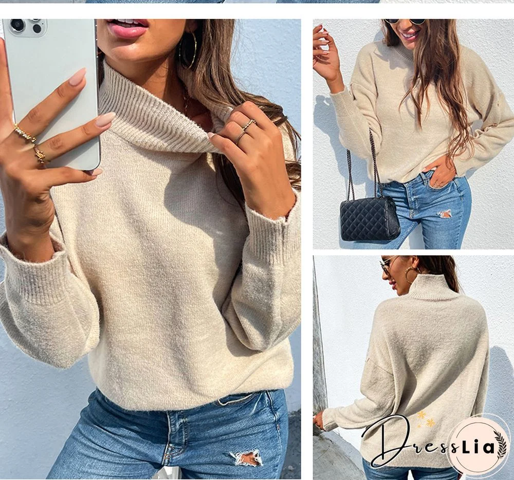 Autumn Warm Soft Vintage Sweater Women Pullovers Winter Turtleneck Leader Button Knitted Sweater Female Casual Jumpers