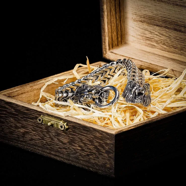 Coutureaura Double Lion Head Viking Bracelet