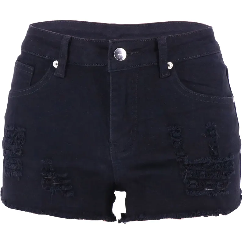Mid Waist Raw Hem Denim Shorts