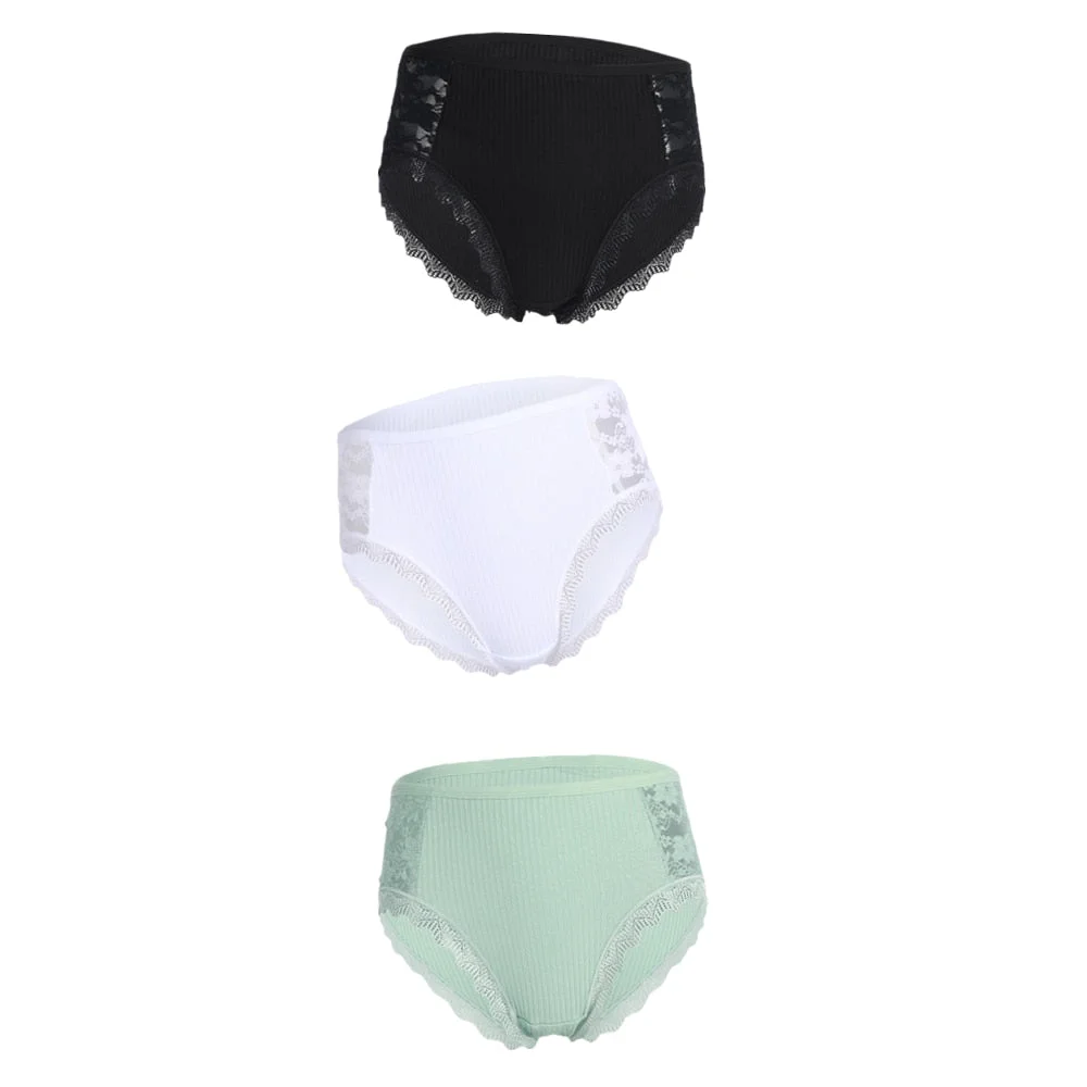 3PCS Hot Sale Cotton Panties Comfot Seamless High Waist Women's Panties Solid Lace Briefs Underwear Sexy Plus Size Underpants