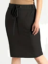 Stylish High-Waisted Knee-Length Pocket Skirt - Flattering Tie-Front Design, Casual Comfortable Wear, Women's Fashion Clothing with Pockets for Daily Life