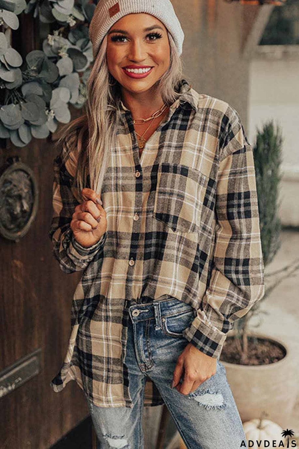 Plaid Pocket Buttoned Long Sleeve Shirt