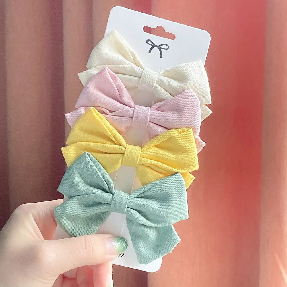 4Pcs/set Cute Solid Bowknots Hair Clips For Baby Girls Safty Boutique Hairpins Handmade Barrettes Headwear Kids Hair Accessories