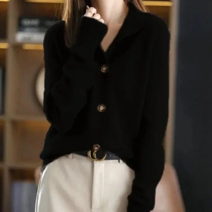 Vintage Solid Color Buttoned Turtleneck Cardigan
