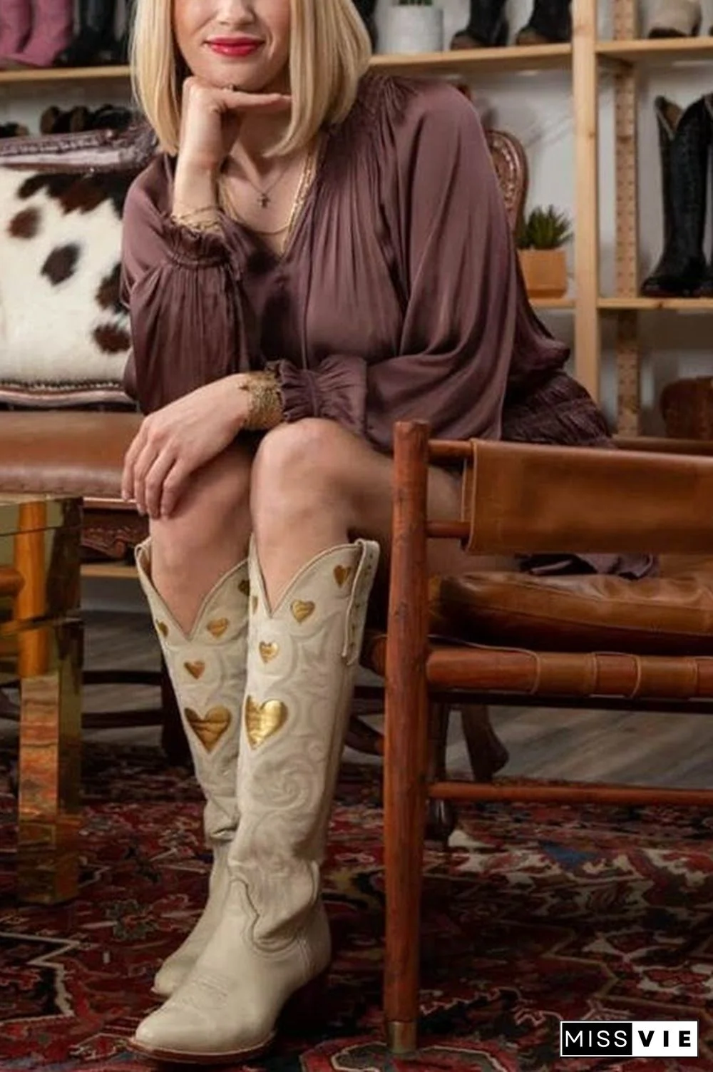 Heart Slip On Cowgirl Boots