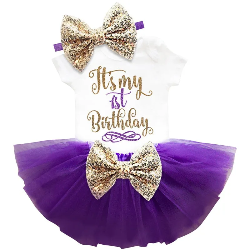 1 Year Girl Baby Birthday Dress Summer New Cotton Kids Baby Clothes First 1st Birthday Christening Dresses For Toddler Girls