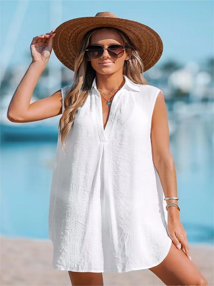 Sleeveless lapels shirred top (Buy 2 Free Shipping)
