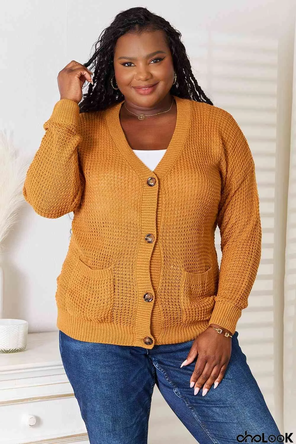 Double Take Drop Shoulder Button Down Cardigan with Pockets