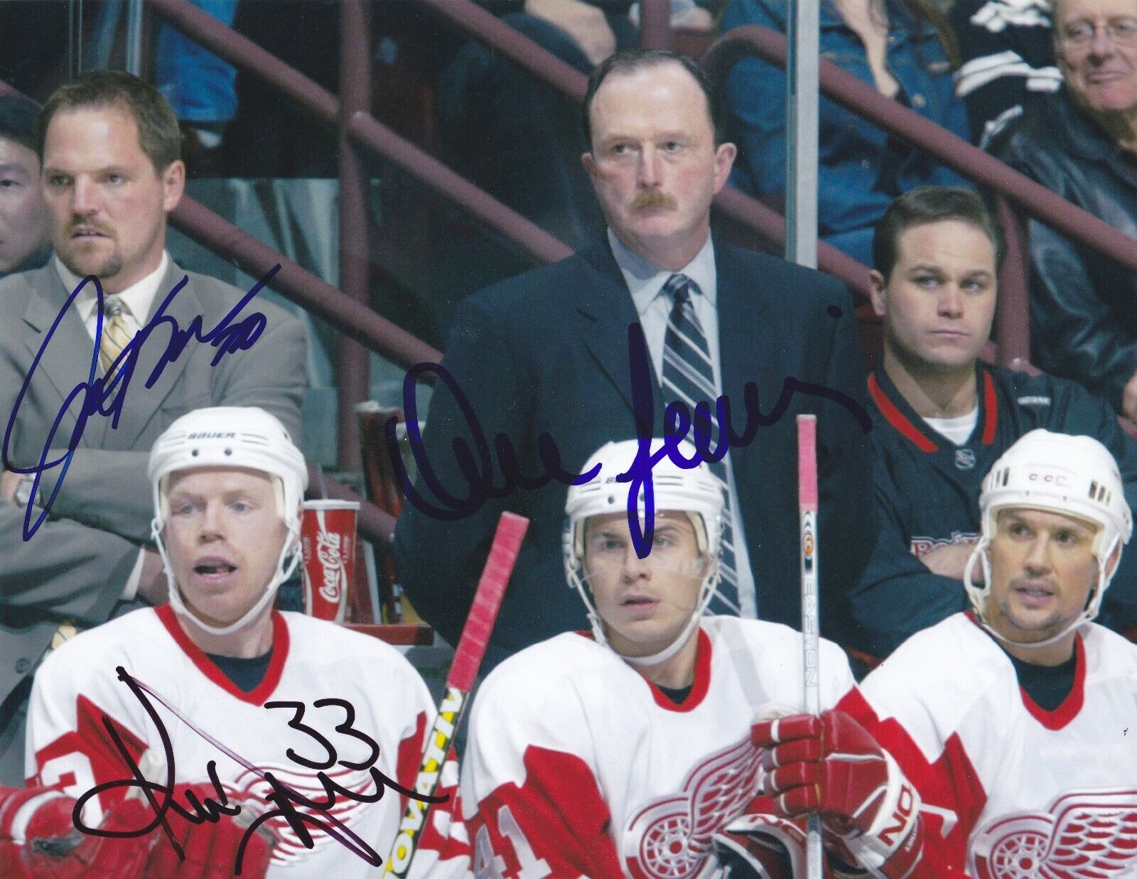 Kris Draper, Joey Kocur, Dave Lewis signed 8x10 Detroit Red Wings color Photo Poster painting