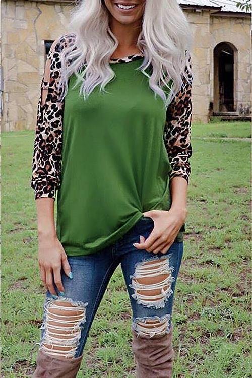Leopard Printed Long Sleeve T-shirt-elleschic