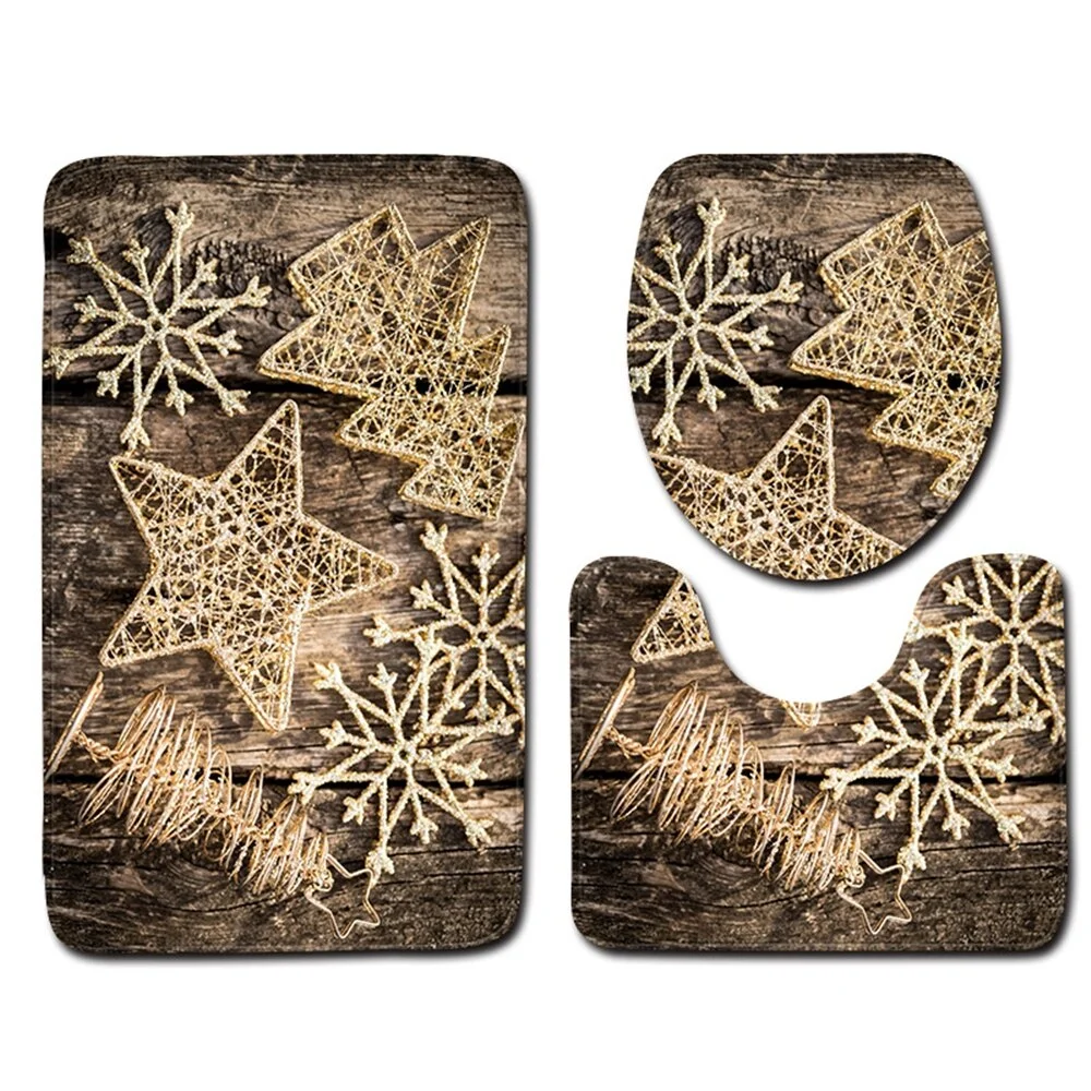 Christmas Toilet seat Cover 3pcs Set Bathroom Mat Home  Absorbent Door mats washroom Decoration Carpet Printing Flannel Rug