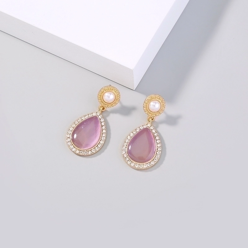 1 Pair Hawaiian Vacation Beach Flower Inlay Alloy Copper Zircon Drop Earrings Ear Studs