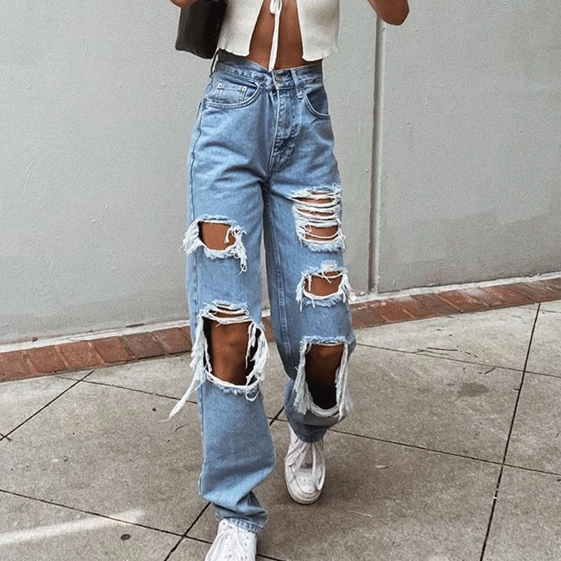 ripped wide leg jeans