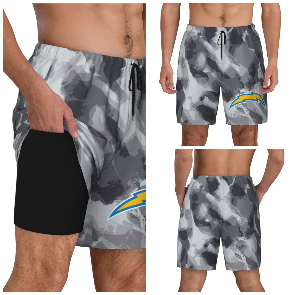 Los Angeles Chargers Camo Men's Swim Trunks with Compression Liner