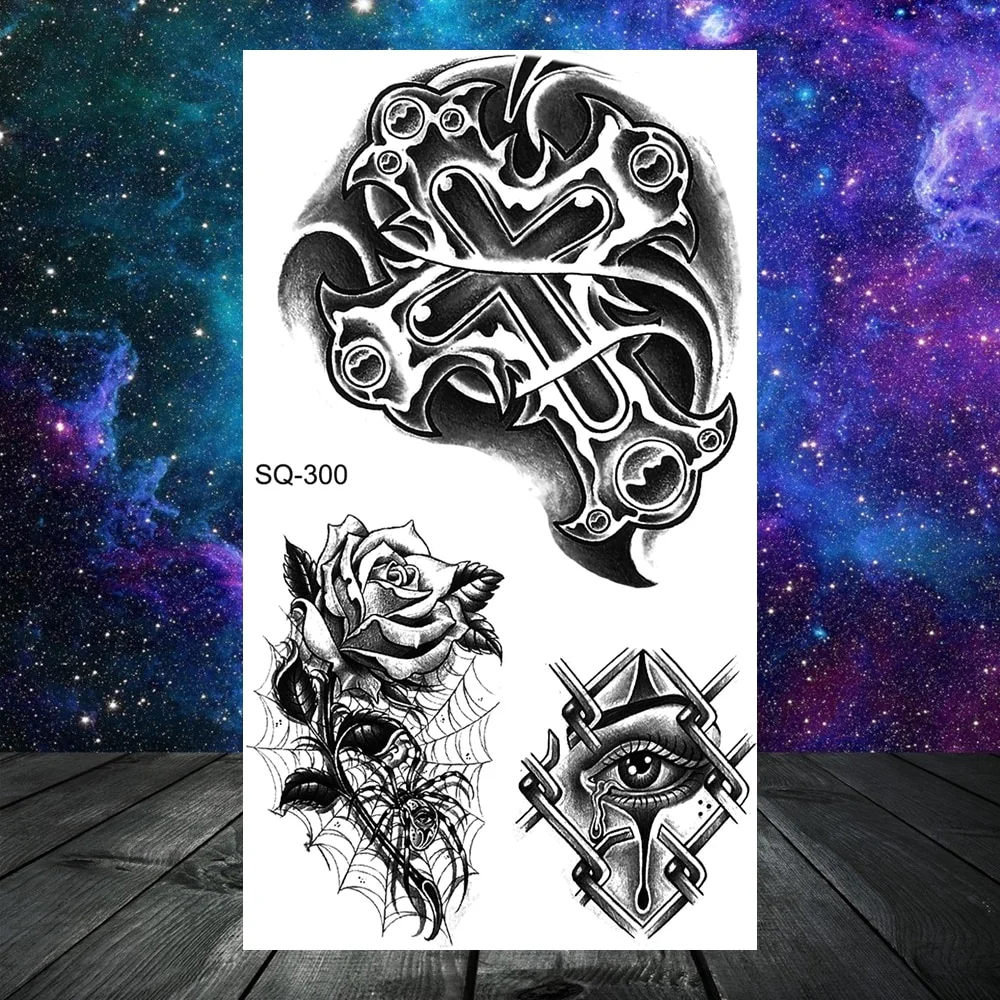 Sdrawing Seahorse Whale Temporary Tattoos For Women Men Cross Anchor Skeleton Thorns Elephant Fake Tattoo Fashion Tatoos Paper